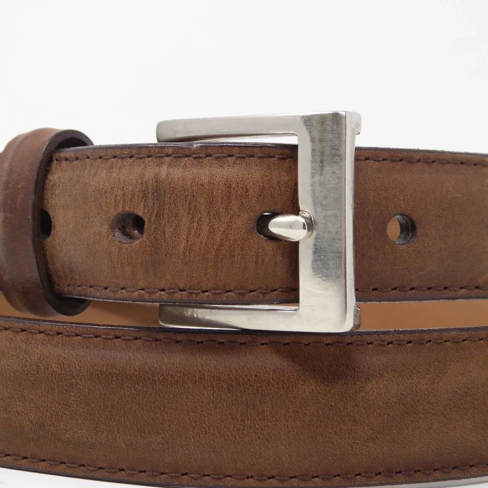 Thursday Mens Waist Belt Brown Leather Everyday Classic Silver Buckle 38